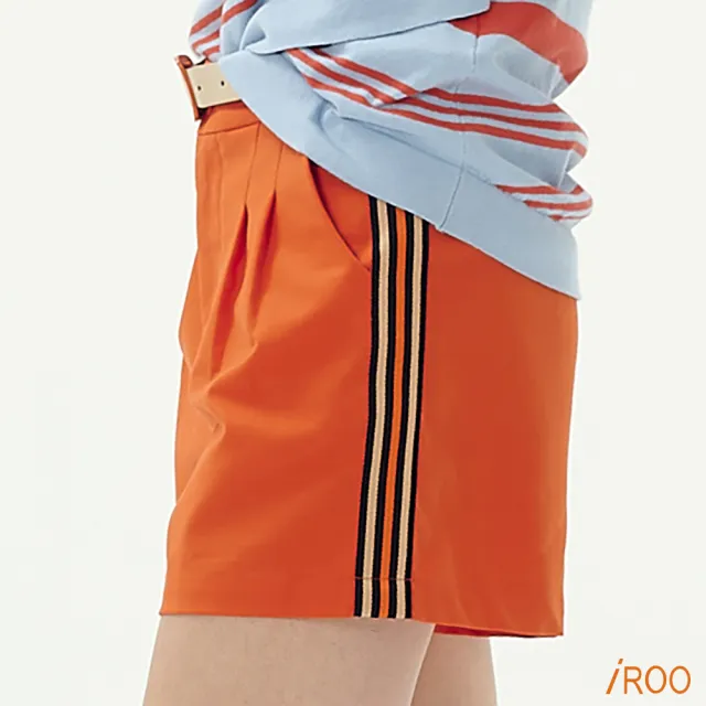 【iROO】亮色中腰蕾絲短寬褲