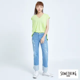 【SOMETHING】女裝 清新V領休閒T恤(嫩綠色)