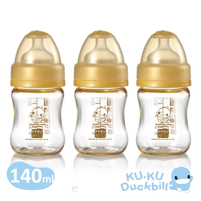 【KU.KU. 酷咕鴨】PPSU超透氣寬口葫蘆奶瓶140ml(三入組)