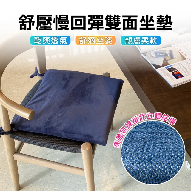 【原生良品】日系雙面慢回彈記憶棉釋壓綁帶坐墊/餐椅墊(藏青色)/