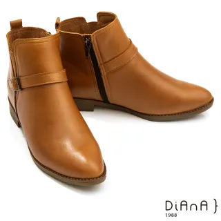 【DIANA】2.7公分質感牛皮皮帶金屬釦飾尖頭短靴-簡約百搭(棕)