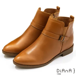 【DIANA】2.7公分質感牛皮皮帶金屬釦飾尖頭短靴-簡約百搭(棕)
