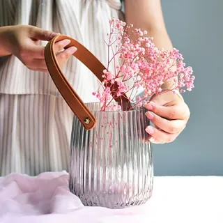 【Meric Garden】現代北歐ins輕奢皮革手提玻璃花瓶/收納罐(小)