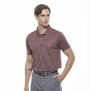 【Lynx Golf】男款吸濕排汗緹花條紋胸袋款短袖POLO衫/高爾夫球衫(橘色)