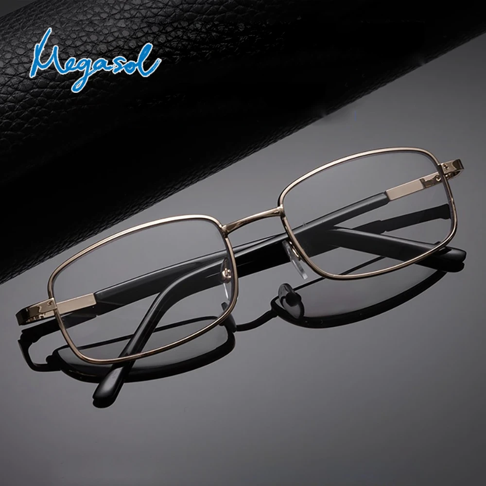 【MEGASOL】抗UV400濾藍光金屬老花眼鏡(經典中性金屬金橢方框-4740)