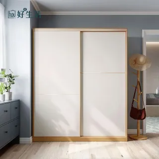 【hoi! 好好生活】林氏木業現代簡約滑門1.6M衣櫃 JC3D-A原木色+白色