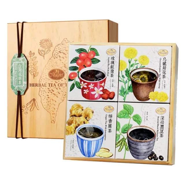 曼寧 新年禮盒精選台灣花茶包禮盒 玫瑰紅棗茶15入 檸香薑茶15入 烏龍菊花15入 黑豆茶15入 Momo購物網