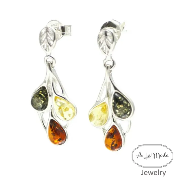 Alamode 三色葉造型琥珀耳環波蘭進口 925銀琥珀耳環耳環波羅的海琥珀 Momo購物網 好評推薦 23年1月