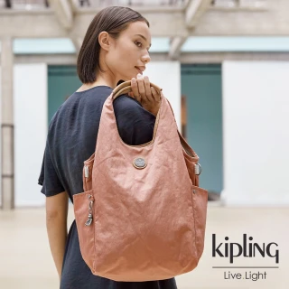 【KIPLING】柔霧甜美粉橘肩背側背包-URBANA