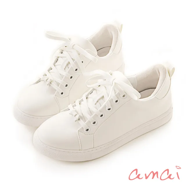 【amai】撞色拼接綁帶小白鞋(純淨白)