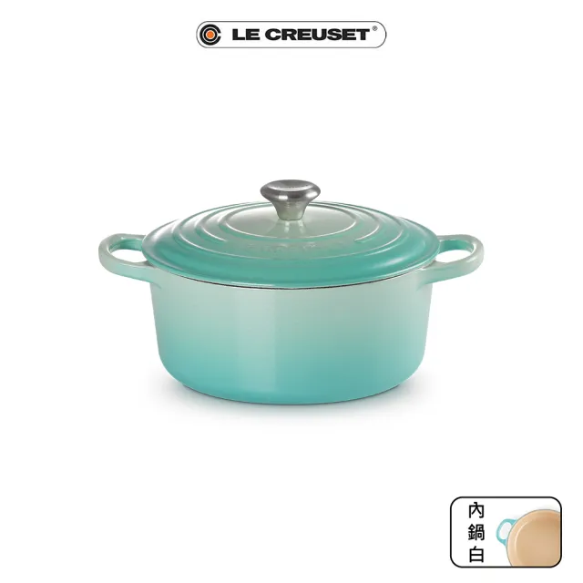 Le Creuset 典藏琺瑯鑄鐵鍋圓鍋22cm 薄荷綠 鋼頭 Momo購物網