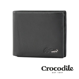 【Crocodile】鱷魚皮件 真皮 短夾 錢包 12卡 窗格 拉鍊零錢 男夾 0103-09402-01(Noble系列)