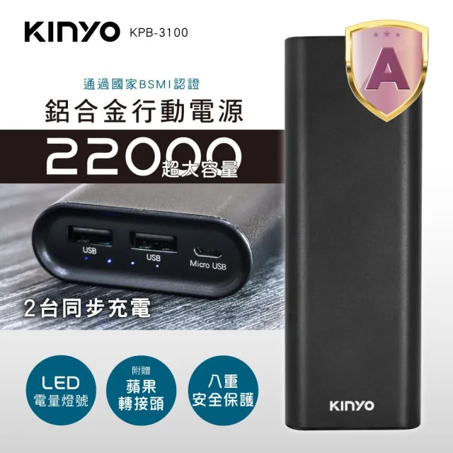 Kinyo 高容量22000mah鋁合金行動電源 Kpb 3100b Momo購物網