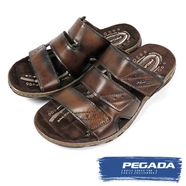 【PEGADA】絨面鋪底真皮拖鞋 深棕色(131664-DBR)
