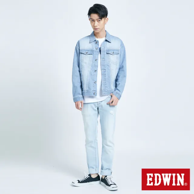 【EDWIN】男裝 經典 落肩牛仔外套(重漂藍)