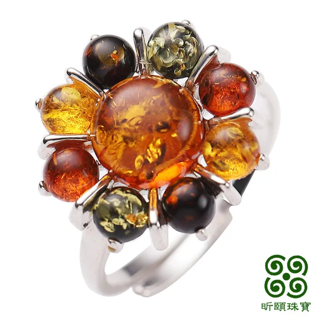 昕頤珠寶 天然多色琥珀花型戒 活圍可調 Momo購物網