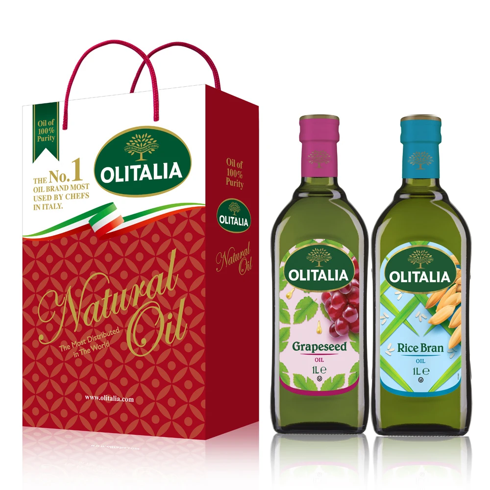 【Olitalia 奧利塔】葡萄籽油+玄米油禮盒組(1000ml x 2瓶)