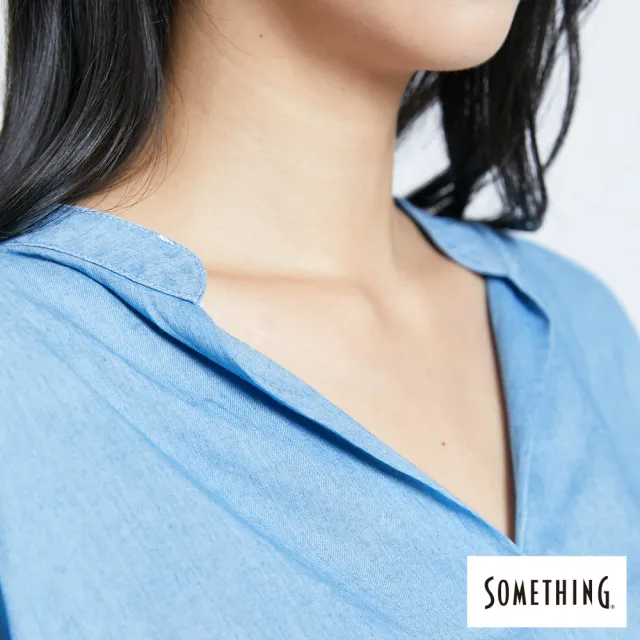 【SOMETHING】女裝 圓弧下襬寬版襯衫(拔淺藍)