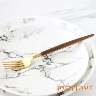 【Just Home】洛娜304不鏽鋼鍍鈦木紋柄餐叉4件組(西式餐叉)