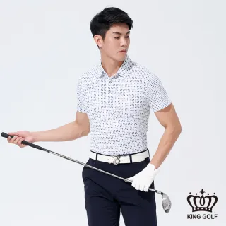 【KING GOLF】速達-男款小細格紋滿版印花POLO衫/高爾夫球衫(丈青)