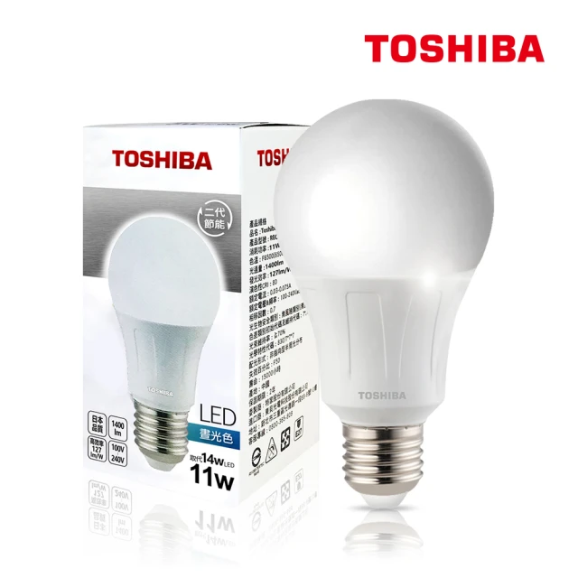 【TOSHIBA 東芝】11W 護眼 高顯色  LED燈泡-三色任選(白光/黃光/自然色)