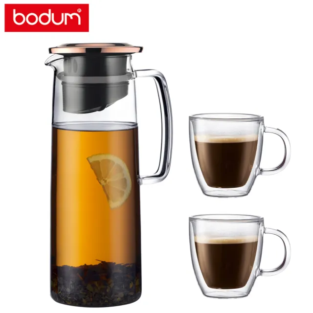 Bodum 玻璃冷水瓶杯組 含濾網過濾器 玫瑰金色上蓋 1200cc 300cc Momo購物網