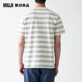 【MUJI 無印良品】男有機棉天竺粗橫紋圓領短袖T恤(共2色)