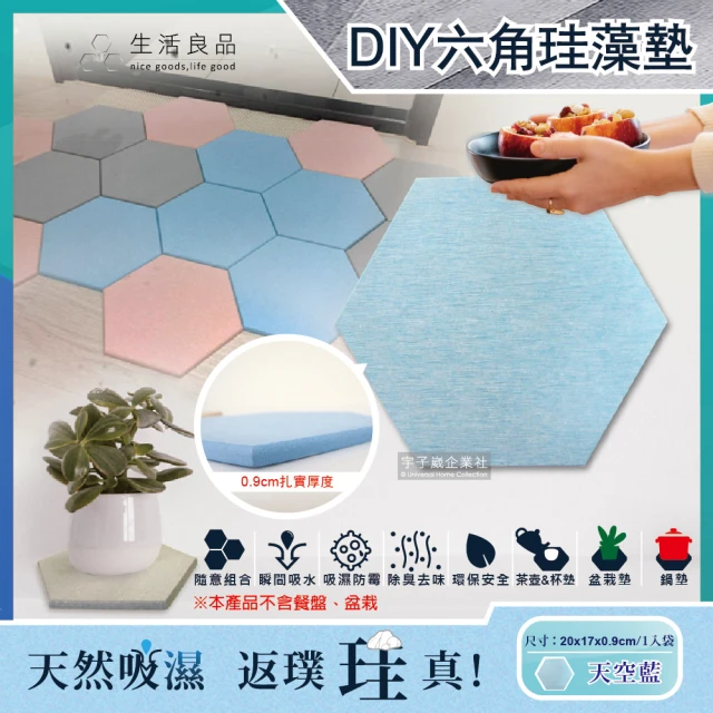 【生活良品】簡約DIY蜂巢拼貼多用途六角珪藻土吸水墊 天空藍色(地墊腳踏墊杯墊盆栽墊鍋墊桌墊)