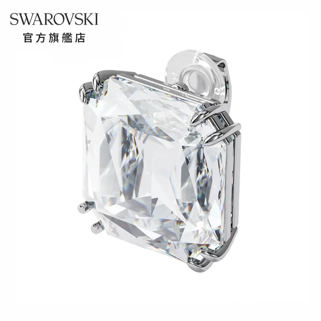 【SWAROVSKI 施華洛世奇】MESMERA 白金色單顆方形夾式耳環(Collection I)