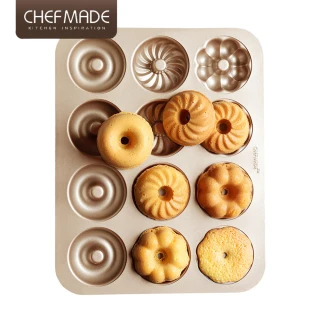 【美國Chefmade】甜甜圈造型 12連不沾烤模-3花款(CM003)