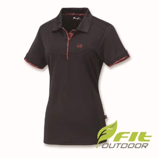 【Fit 維特】女-涼感銀離子格紋配布POLO衫-經典黑 IS2105-79(銀離子/格紋配布/POLO衫)