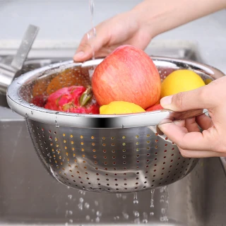 【PUSH!】廚房用品加厚304不鏽鋼瀝水盆水果盤洗菜籃子瀝水籃洗米淘米盆(D189)