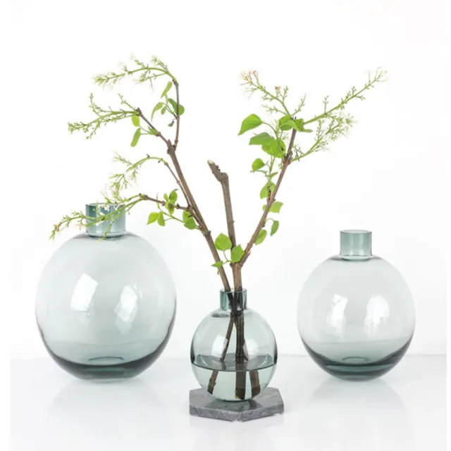 Jen 北歐極簡創意圓球透明玻璃花器花瓶桌面擺飾居家裝飾高17cm 中款墨綠色 Momo購物網