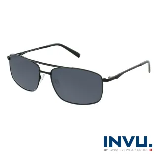 【INVU】瑞士時尚方框飛行員偏光太陽眼鏡(啞光黑 B1107A)