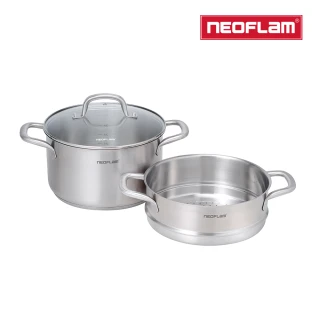 【NEOFLAM】不銹鋼316湯鍋24cm+蒸籠(含玻璃蓋)