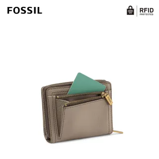 【FOSSIL】Logan 迷你多功能真皮RFID防盜短夾-米灰色 SL7923788
