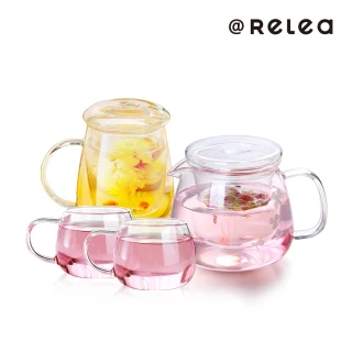 【RELEA 物生物】耐熱玻璃品茗泡茶杯壺(精選2件組)