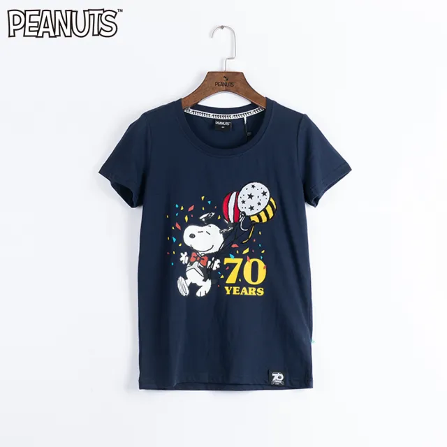 Snoopy 史努比 史努比與氣球70周年紀念短袖圓領t 深藍 Momo購物網