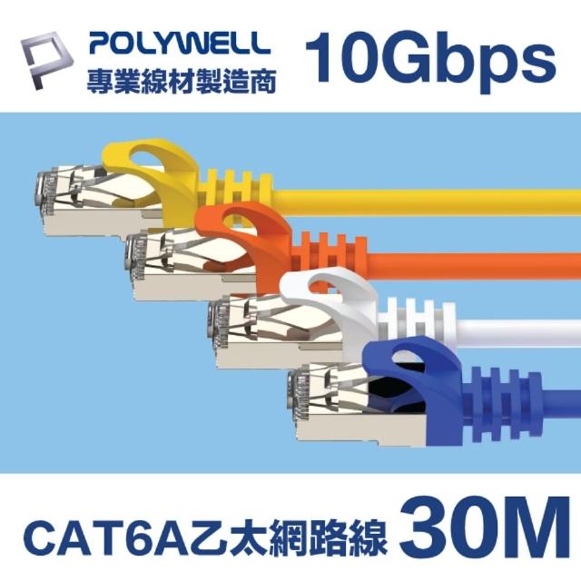 【POLYWELL】CAT6A 高速乙太網路線 S/FTP 10Gbps 30M(適合2.5G/5G/10G網卡 網路交換器 NAS伺服器)