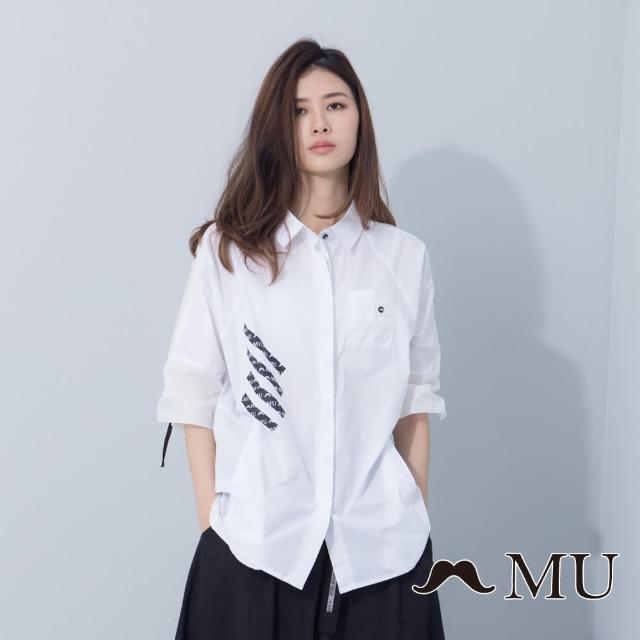 【maru.a】MU 率性印花拼接襯衫(白色)