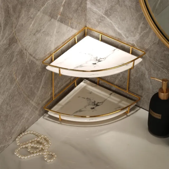 帕斯特收納生活 輕奢金邊浴室牆角洗手台角落三角收納置物架梳妝台收納 Momo購物網