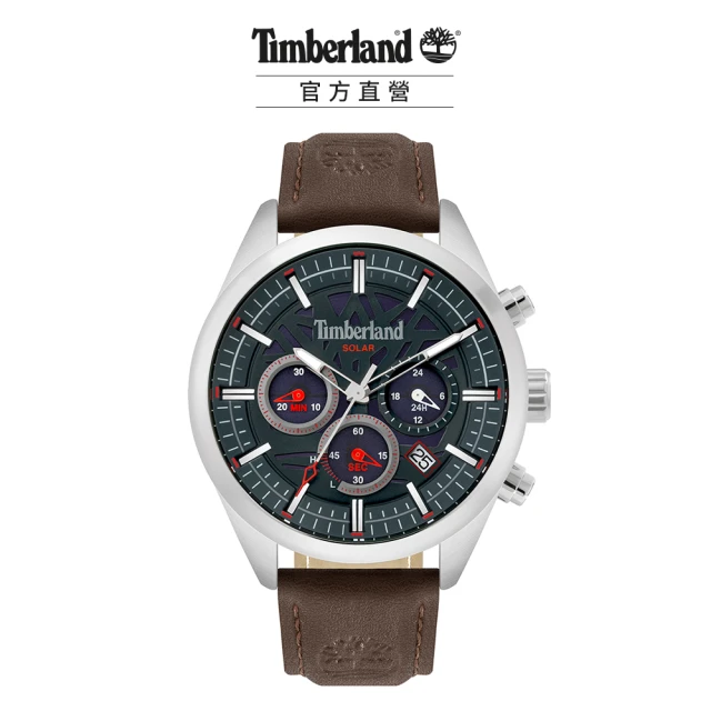 【Timberland】男款 THURLOW系列 太陽能美式休閒腕錶 皮帶-灰藍/棕46mm(TBL.15950JYS/03)