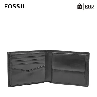 【FOSSIL】Ryan 黑色真皮RFID大零錢袋皮夾 男 短夾ML3736001