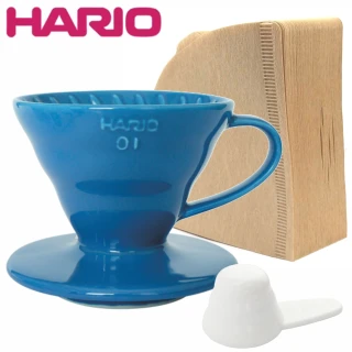 【HARIO】V60海軍藍1-2杯份彩虹磁石濾杯+V60 無漂白01濾紙110張