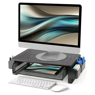 【Ermutek】鋁合金360度電腦螢幕/筆電旋轉盤iMac旋轉底座(銀/深灰 012-G)