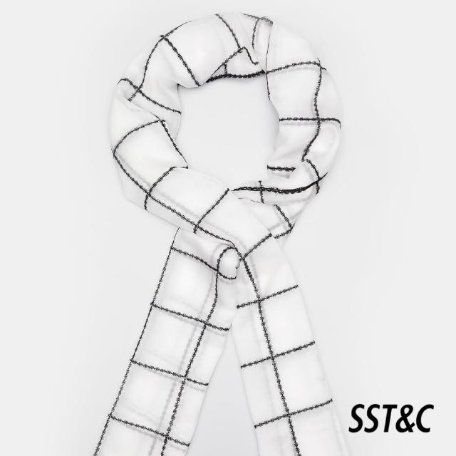 SST&C【SST&C】白色繡格絲巾9462011003