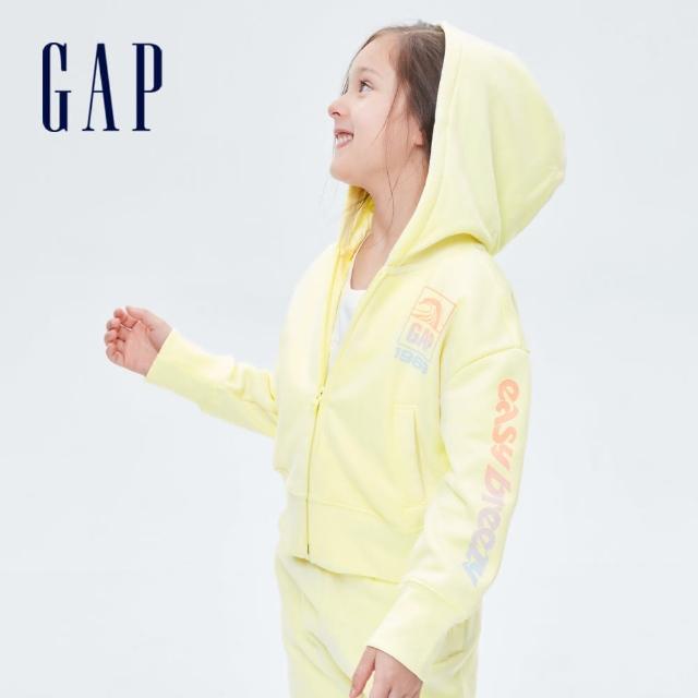 【GAP】女童 Logo碳素軟磨刷毛連帽外套(736205-淺黃色)