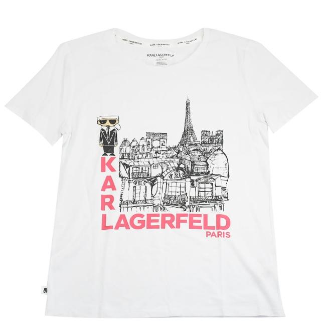 KARL LAGERFELD 卡爾【KARL LAGERFELD 卡爾】老佛爺 巴黎風景圖案個性棉短T(白)