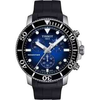 【TISSOT 天梭】水鬼 Seastar 1000 海洋之星300米潛水計時錶-藍x黑/45mm(T1204171704100)