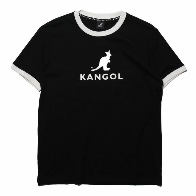 【KANGOL】短袖 短T 黑 滾白邊 大LOGO 袋鼠 棉 休閒 男女(6125101420)